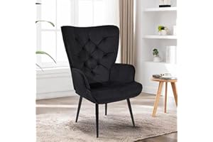 Nalupatio Velvet Accent Chair, Upholstered Side Armchair with Metal Legs, Modern Tufted Button Wingback Sofa Chairs, High Back Reading Chair for Living Room Bedroom, Black