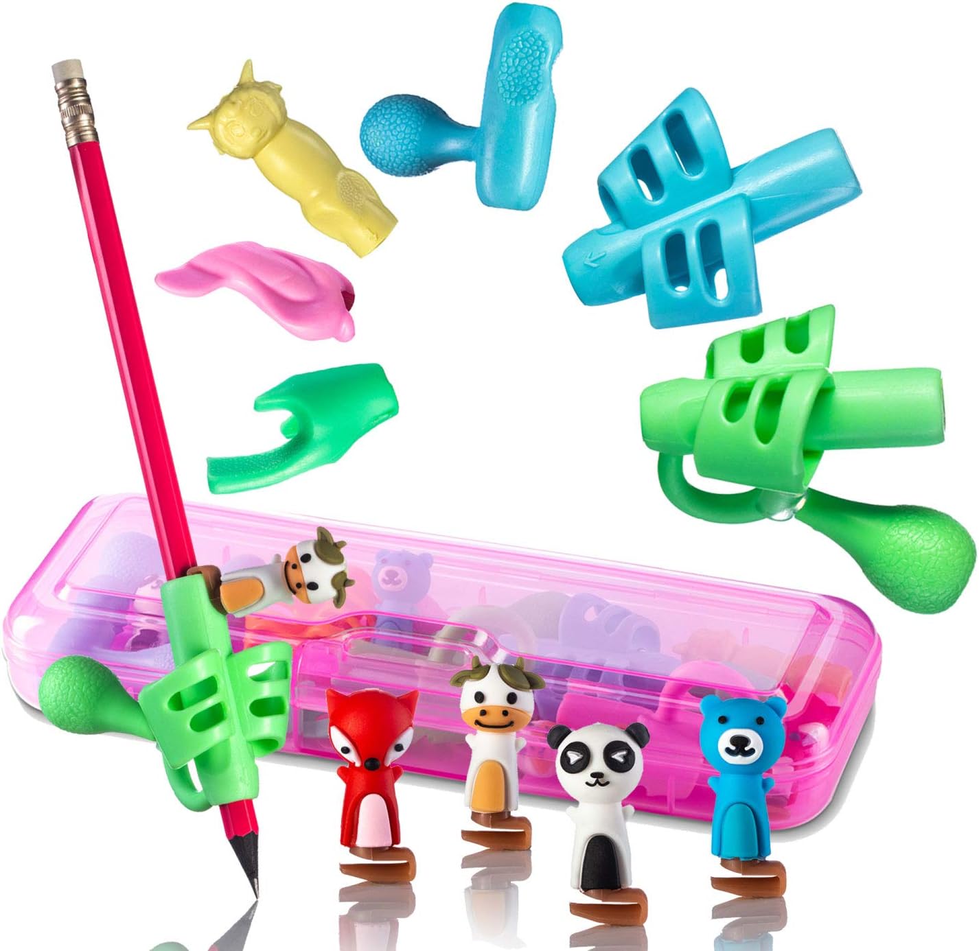 Pencil Grips for Kids writing. Handwriting aid, posture correction, pen holder (15 pcs) (Pink)