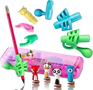 Pencil Grips for Kids writing. Handwriting aid, posture correction, pen holder (15 pcs) (Pink)