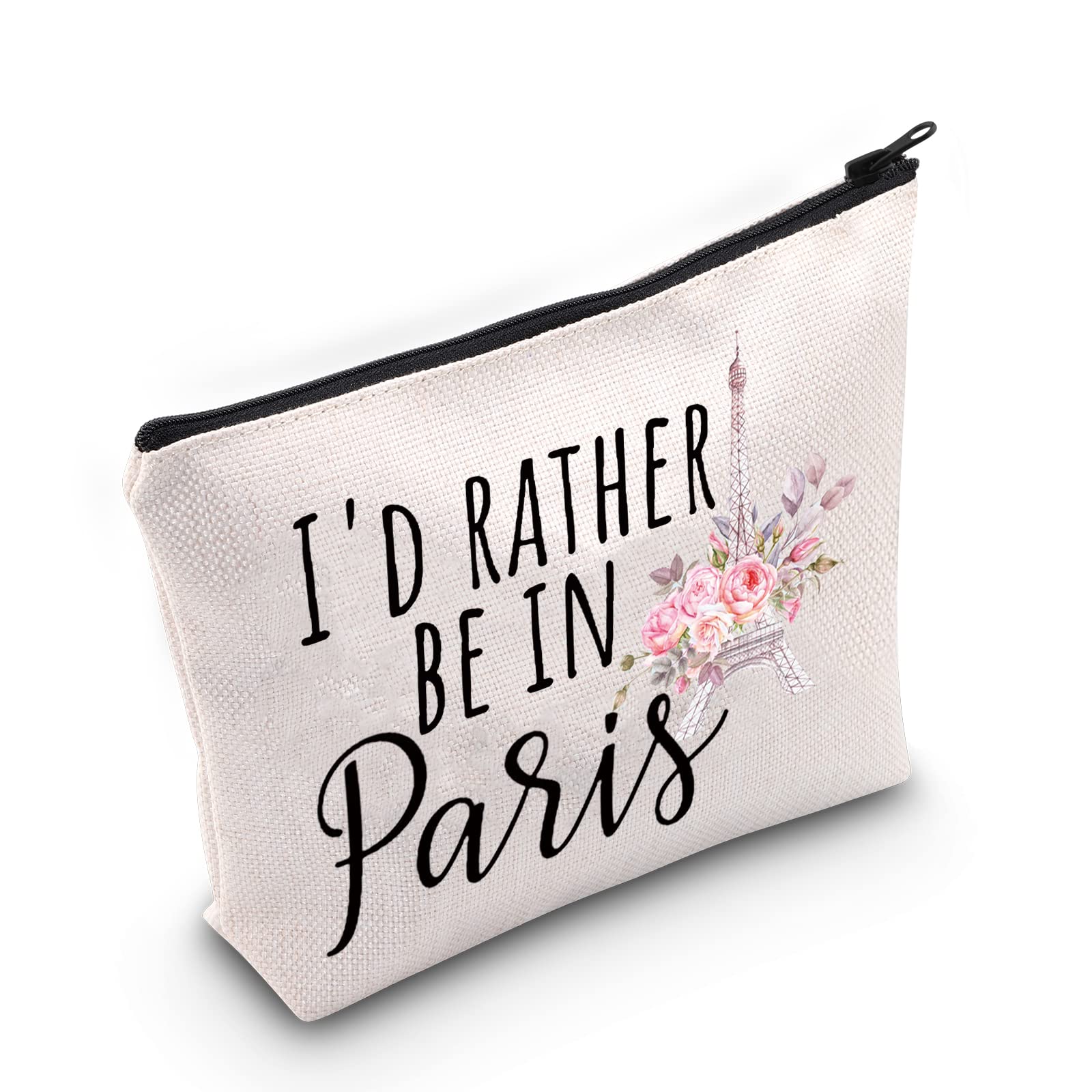 LEVLO Funny Eiffel Tower Cosmetic Make Up Bag France Paris Travelers Gifts i'd Rather Be In Paris Makeup Zipper Pouch Bag For Women, Be In Paris, Make Up Bag
