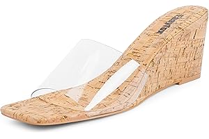 Easyfox Wedge Sandals for Women Open Toe Wedge Heels Womens High Heel Sandal Square Toe Heeled Wedge Sandals Wood Grain Slip on Wedge Mules