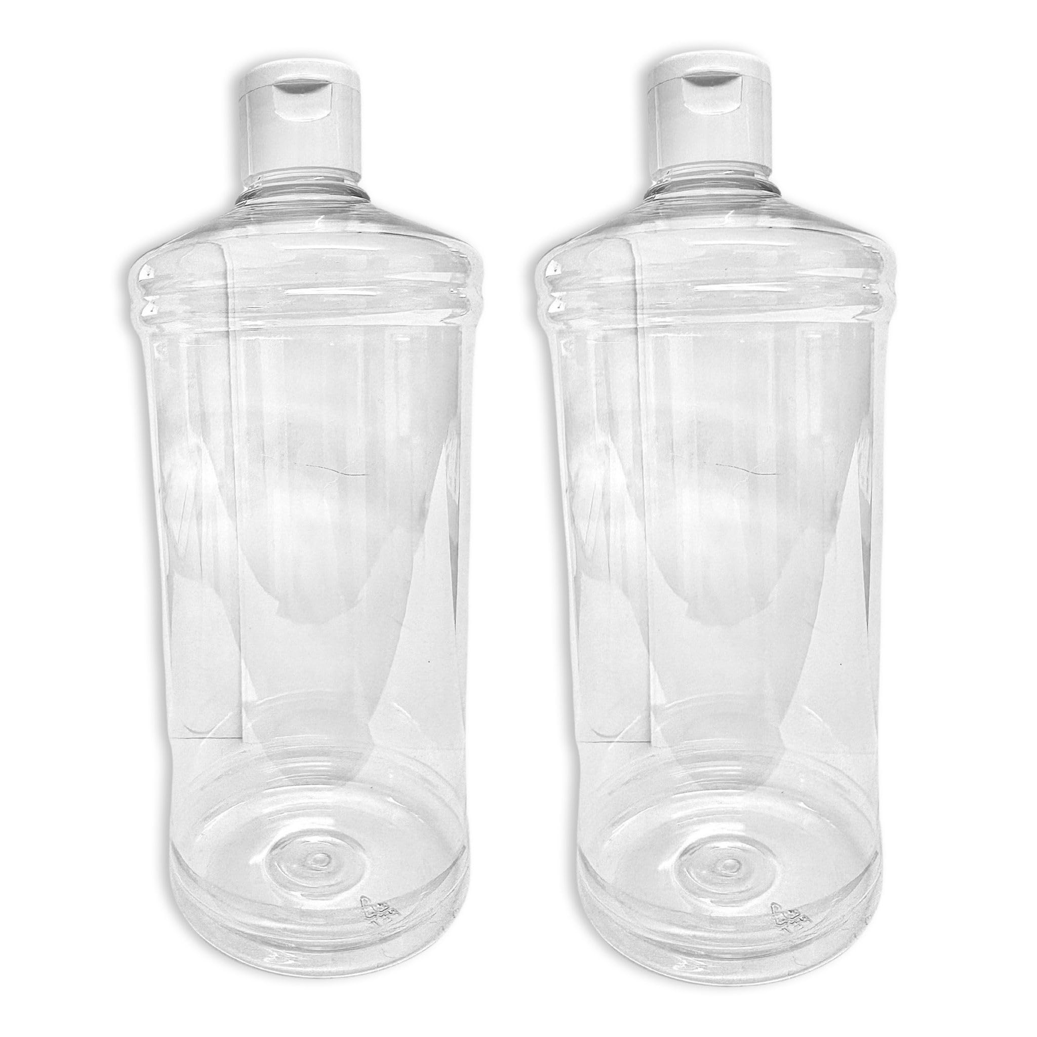 Palmsafe Twin Pack of Clear Transparent 1 Litre Plastic PET Bottles Refillable Reusable with Non Leak Flip Caps for Liquids