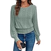 IYICLOTH Casual Shirt for Women Long Sleeve Fall Tunic Tops Trendy Sweaters Smocked Waist Loose Fit Blouse
