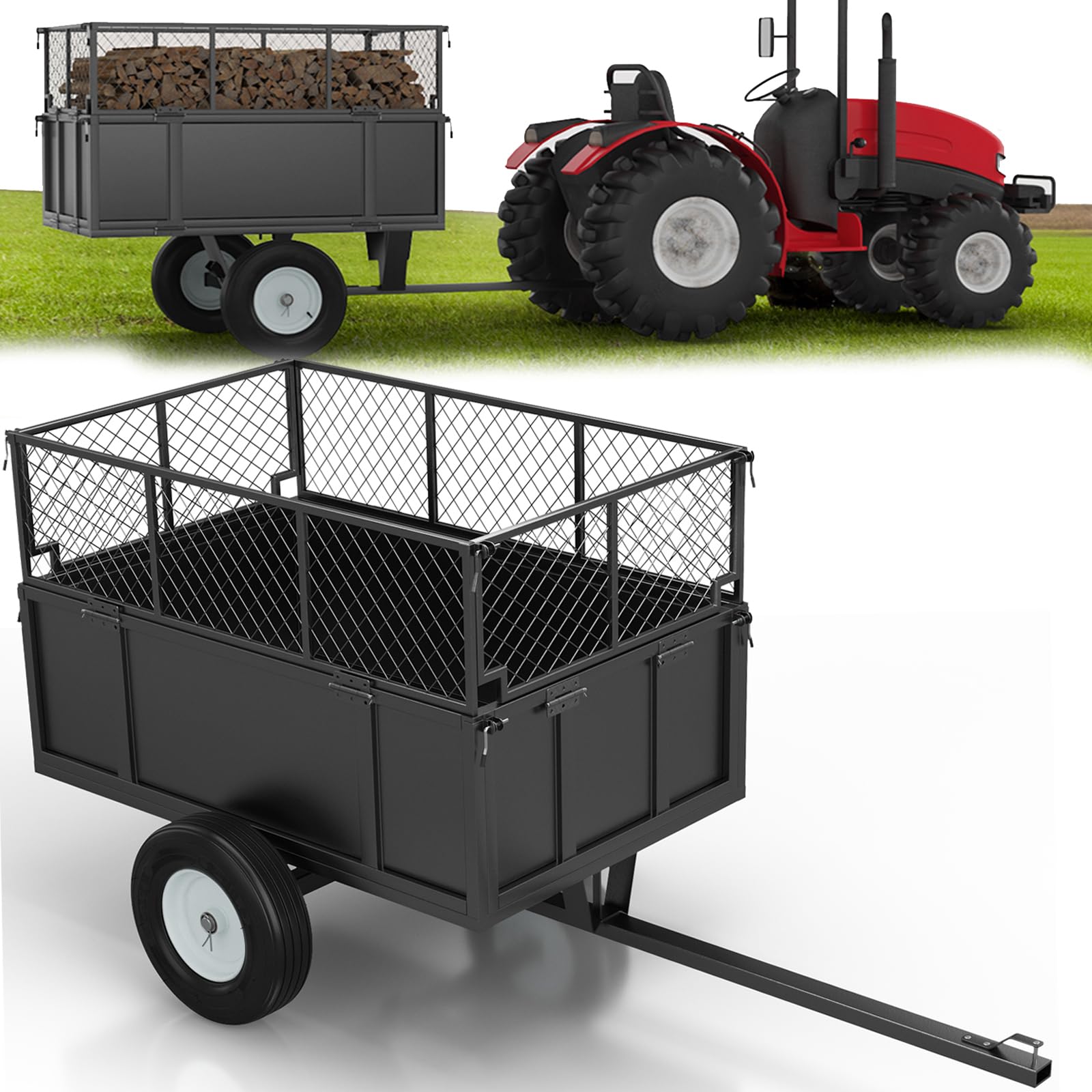 Photo 1 of **BOX IN VERY BAD CONDITION**Heavy Duty 750?Lbs Utility Trailer – 17?Cu?Ft ATV Dump Trailer with Removable Sides, Pneumatic Tires & Quick-Dump Pull-Behind Yard Cart for Tractors, UTV, Lawn Mowers