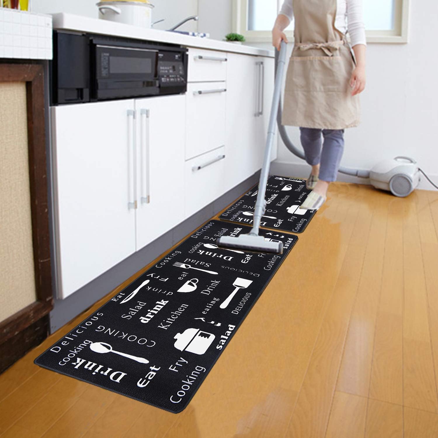 HEBE Anti Fatigue Kitchen Rug Set 2 Pieces Cushioned Kitchen Floor Mats Set Comfort Heavy Duty Standing Mats Waterproof Non Slip Kitchen Rugs and Runner Sets,Black Kitchen: Kitchen & Dining