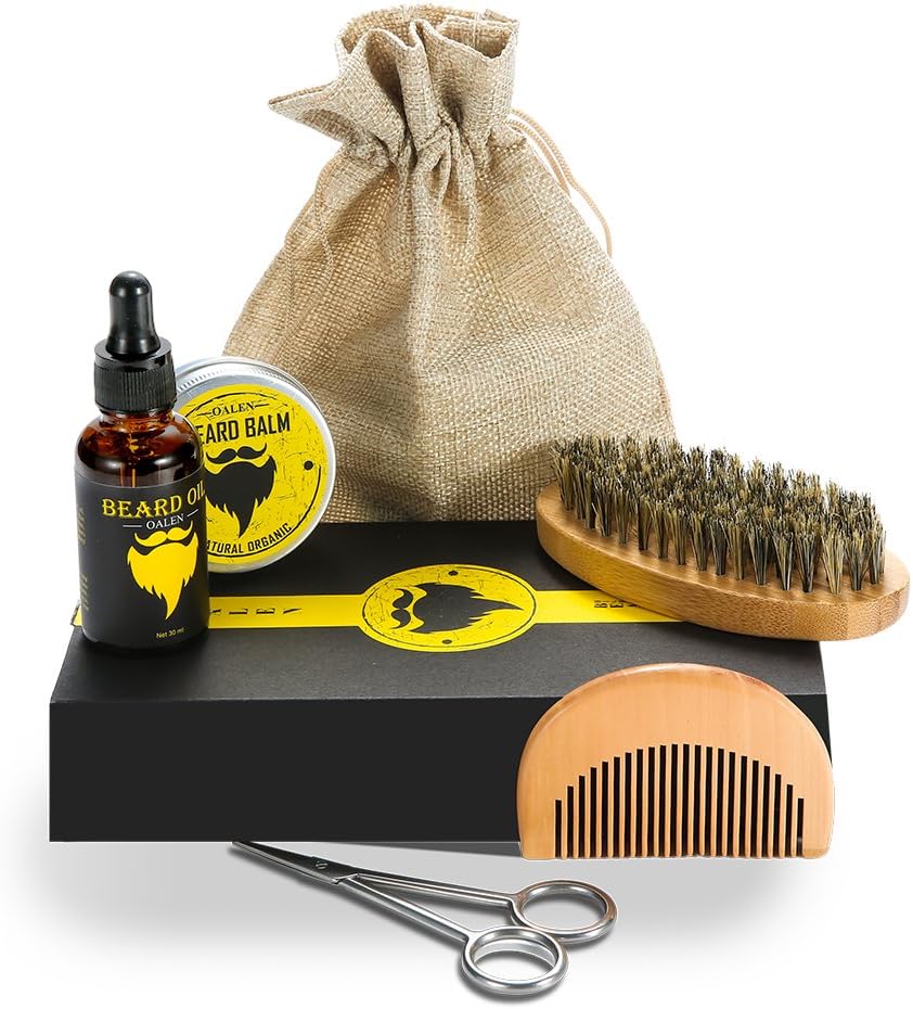 Men Beard Care Grooming Trimming Kit, BEAFRESH Men Beard Gift Set- 30 ml Beard Oil, 30g Beard Balm,Mustache & Beard Comb,Brush and Mustache Scissors for Styling Shaping & Growth