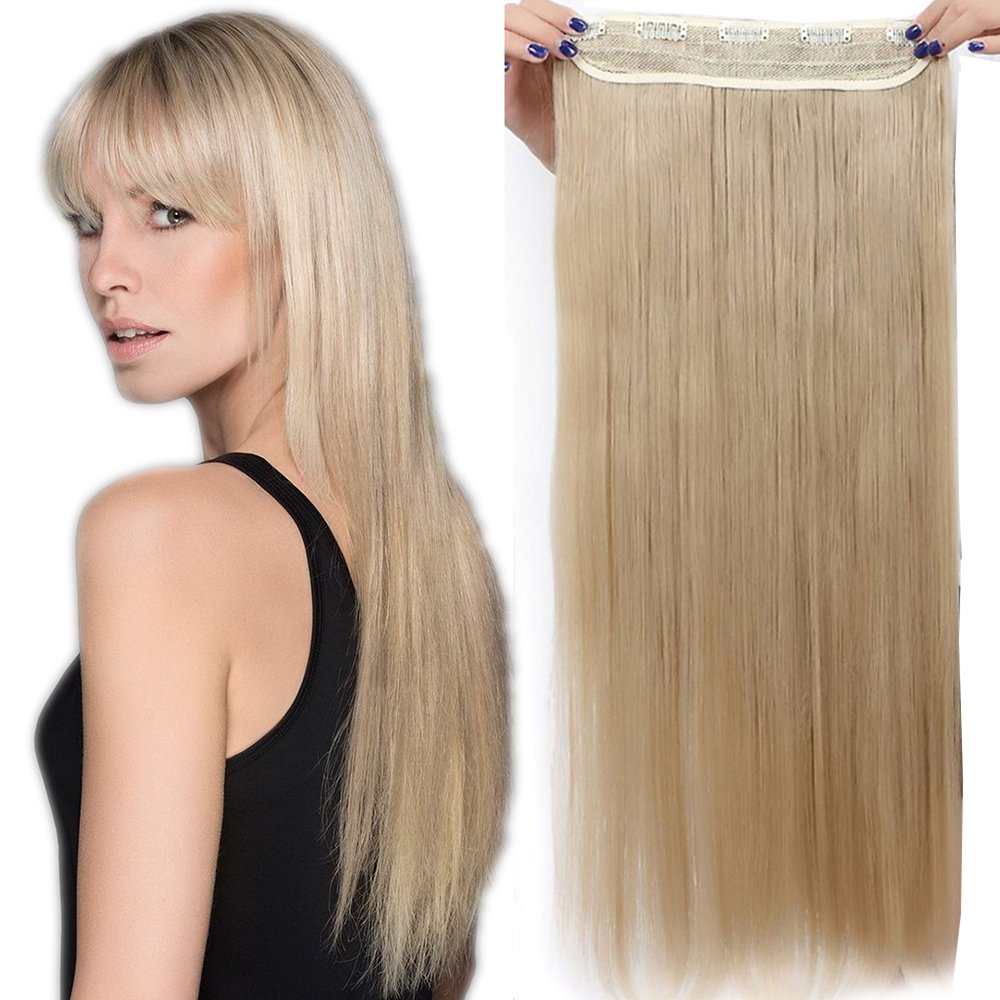 Clip In Hair Extensions One Piece Straight 3/4 Full Head Hairpiece Synthetic Hair Set (30" Inch/76CM, Ash Blonde)