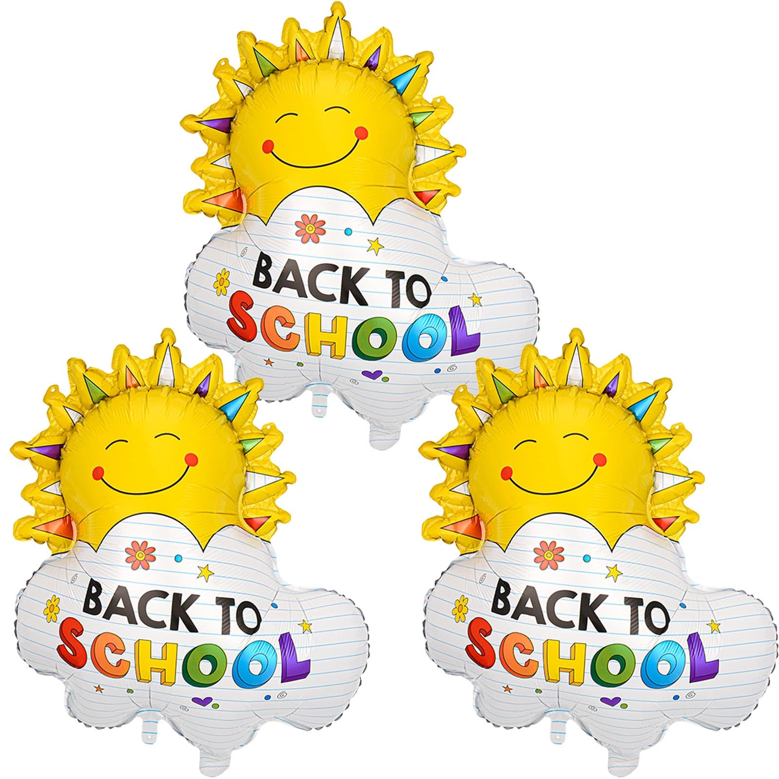 Photo 1 of Back to School Balloons Sun Balloon Cloud Balloon Kindergarten Balloons for Welcome Back to School Supplies Classroom Decor First Day of School Party Decorations School Party Balloon Set-3 PCS