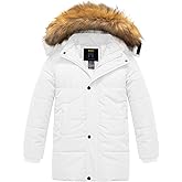 CREATMO US Boy's Sherpa Long Parka Winter Coat Thicken Water Repellent Puffer Jacket With Removable Faux Fur Hood
