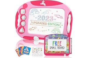 Chuchik Magnetic Drawing Board for Kids and Toddlers. Large 15.7 Inch Doodle Writing Pad Comes with a 4-Color Travel Size Doodle Sketch Board for 1-4 Year Old Girls (Pink)