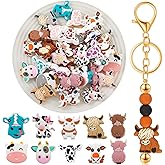 Silipull 40 Pcs Cow Silicone Focal Beads for Pens Silicone Beads Bulk for Keychain Making DIY Gift Necklace Bracelet Jewelry