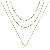 Turandoss Dainty Layered Choker Necklace, Handmade Y Pendant Necklace Multilayer Bar Disc Necklace Adjustable Layering Choker Necklaces for Women