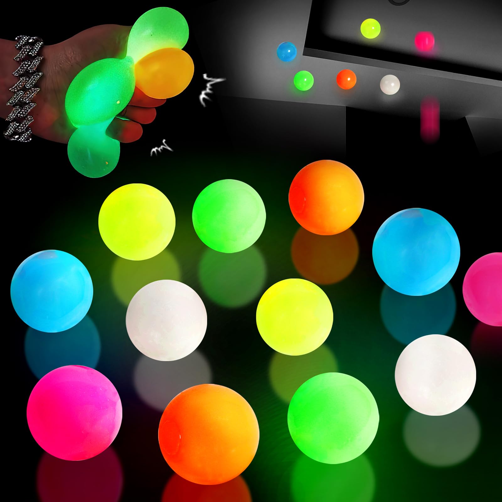 12pcs Glow in Dark Fidget Sensory Balls - Stress Relief Toys for Adults & Kids, Party Favors & Prizes
