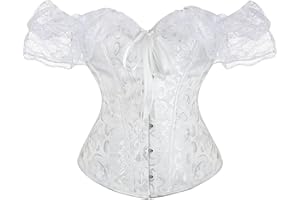 Moessa Women Floral Lace Off Shoulder Corset Bustier Boned Overbust Corset Bodyshaper Lingerie Top