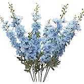 Libeking Light Blue Delphinium Artificial Flowers 8PCS 33.46" Long Stem Blue Silk Flowers for Tall Vase Fake Delphinim Flowers for Home Wedding Bridal Bouquet Floral Arrangement Table Decor