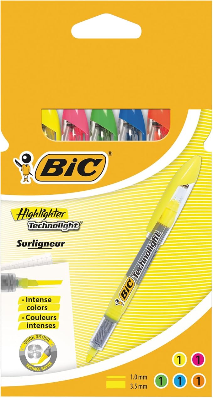BIC Highlighters Technolight Assorted Fluorescent Colours 5 Pack