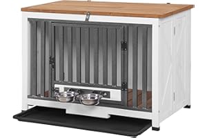 Aivituvin Dog Crate Furniture Movable Side End Table Indoor Dog Kennel for Small Medium Large Dogs Double-Doors Wooden Dog Ho