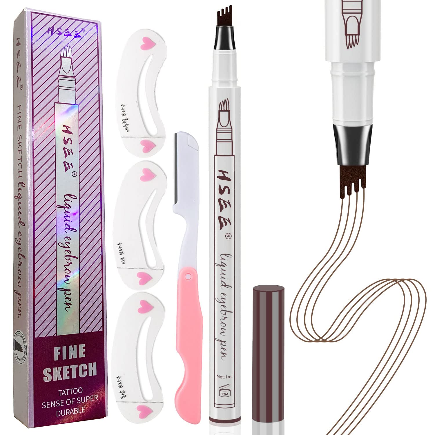 HSEE Eyebrow Pencil - Eyebrow Tattoo Pen - Microblading Eyebrow Pencil - Waterproof, Creates Natural Looking Eyebrows Effortlessly and Stays on All Day, 1 Count, Dark brown/Chestnut