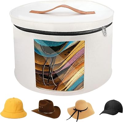 Les-Theresa White Felt Hat Storage Box 15.7"x9.8" Round Foldable Hat Carrier
