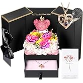 ADDWel Unique Gifts for Mom, Preserved Real Rainbow Rose with 100 Languages I Love You Necklace, Romantic Valentine's Day Birthday Anniversary Present for Mother Mama Stepmom from Daughter and Son