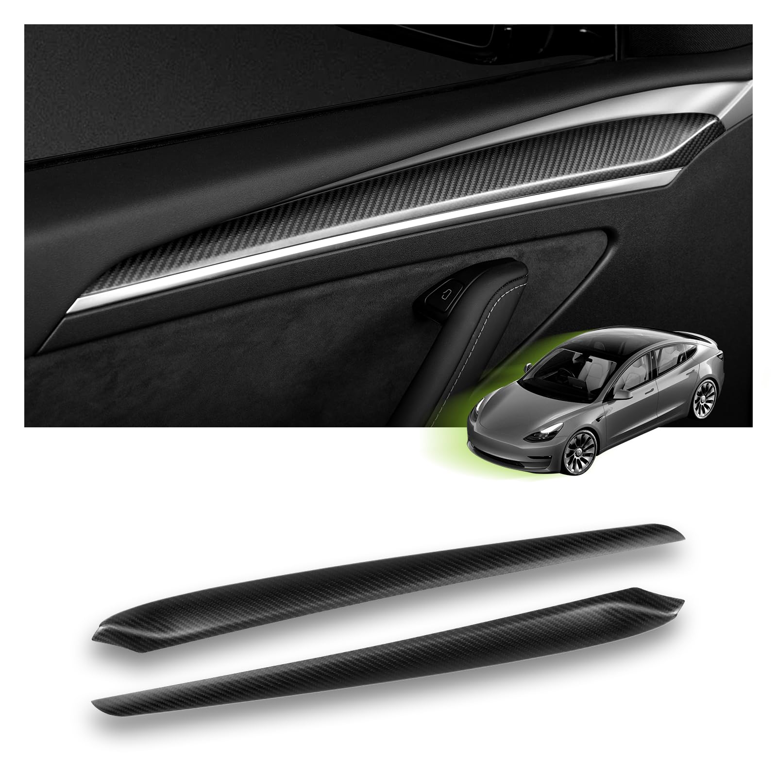 View 1 of Leeiion Real Carbon Fiber Front Door Trim Panel Caps 2PCS Compatible with 2021-2023 Tesla Model 3&Y,3K Toray Dry Carbon Fiber Interior Decoration Compatible with Tesla Model 3&Y(Matte Carbon Fiber)
