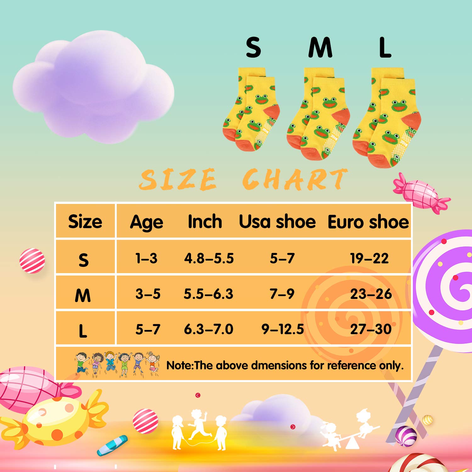 SkiBeaut Toddlers Kids Non Slip Socks Grips Sticky Slippery Crew Socks for 1-7 Years Old 12 Pairs Children Boys Girls Socks