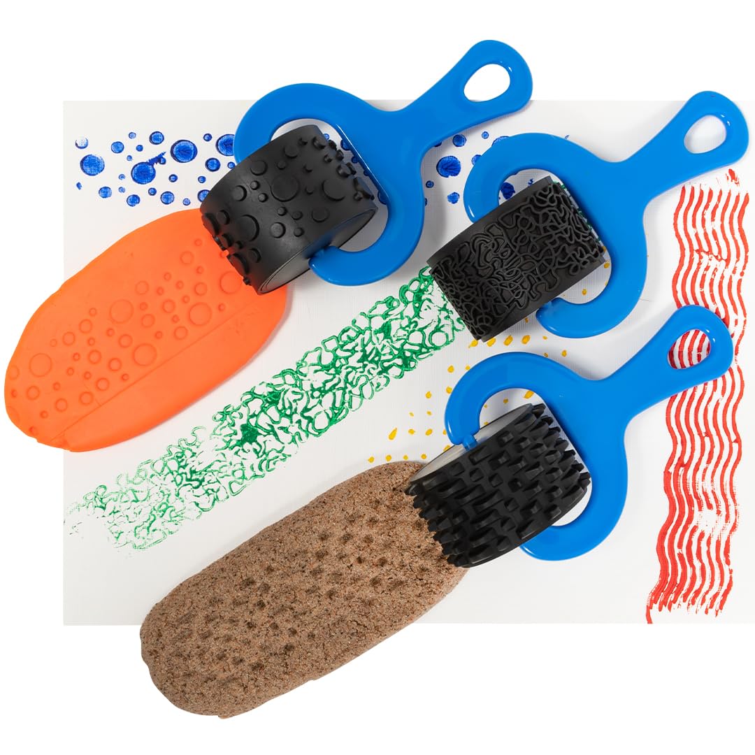 READY 2 LEARN Paint and Dough Explorers - Set 1 - Set of 4 - Sturdy, Chunky Texture Rollers for Kids and DIY - Art Tools for Pottery, Posters and Dough