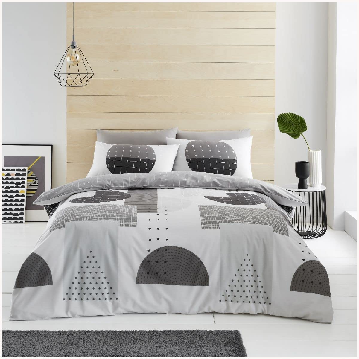 GC GAVENO CAVAILIA Easy Care Geometric Bedding King Size, Reversible Checked Duvet Set, Grey Comforter Covers, Grey