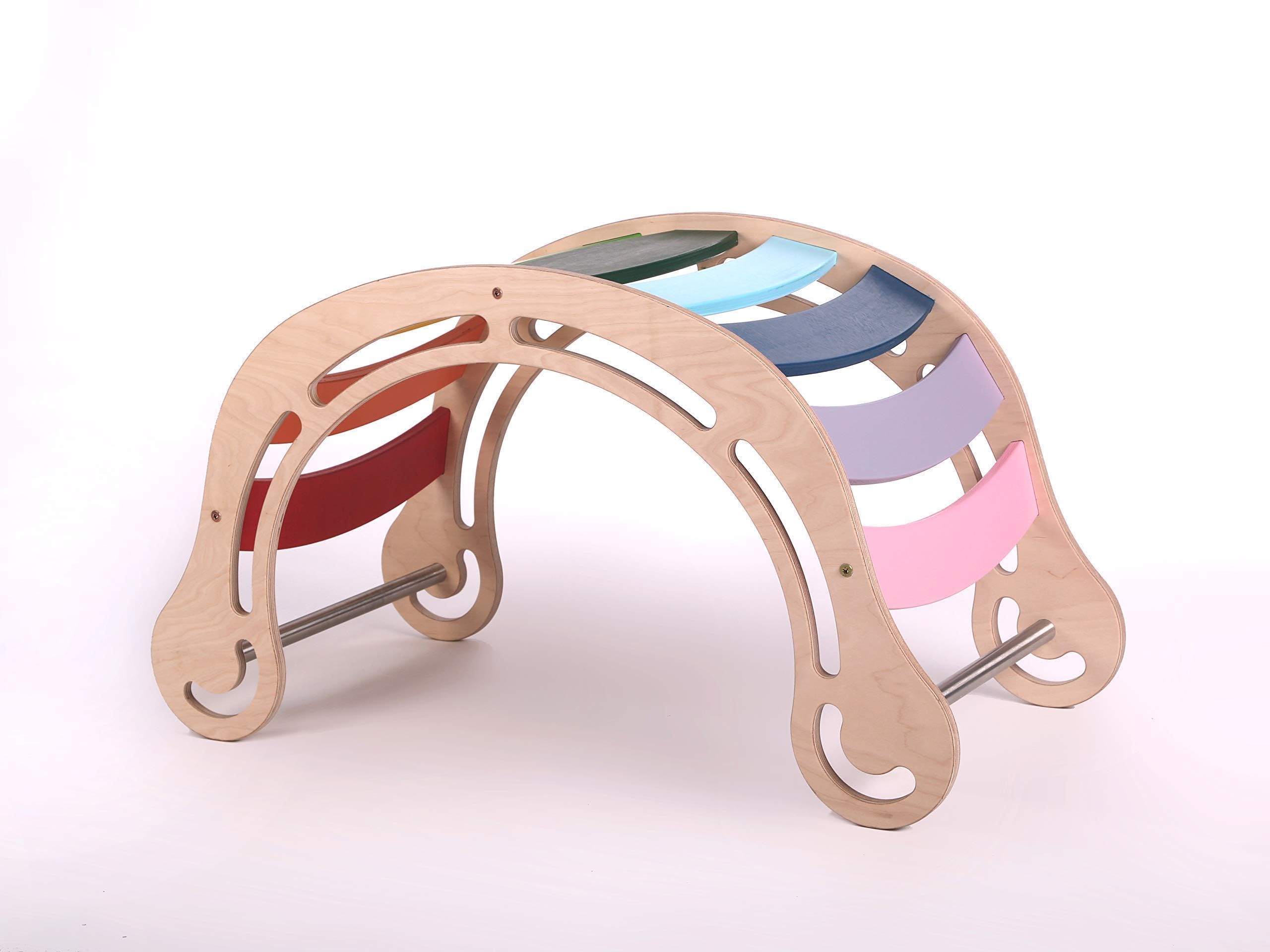 KateHaa Colorful Original Waldorf Rocker for kids, Wooden rocking toy, Rocker board, Climbing toy, Rainbow rocking gift, Multifunctional swing toy