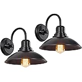 FLALINKO 2 Pack Black Outdoor Wall Sconce, Modern Farmhouse Gooseneck Barn Light with E26 Socket, Anti-Rust Metal Vanity Ligh