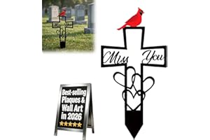Metal Cemetery Memorial Plaque for Remembrance, Outdoor Cardinals Memorial Ground Stake 16x8 Inch Graveyard Sign with "Miss Y