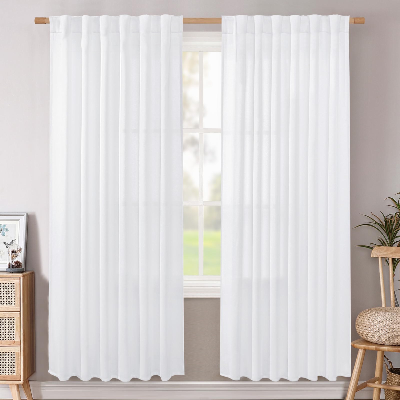 Photo 1 of BGment White Linen Curtains 80 Inch Length 2 Panels Set Rod Pocket Light Filtering Window Drapes for Living Room Bedroom Farmhouse Privacy Lightweight Back Tab, 52 Inch Wide Each Panel