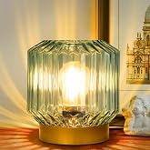 MJ PREMIER Battery Operated Lamp, Small Cordless Lamp with Timer Green | Decorative LED Small Lamp with Vintage Table Lantern Lamp, Rustic Style Mood Light for Bedroom Bathroom Farmhouse Home Decor