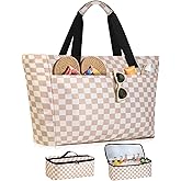 ISEYOU Beach Bag and Cooler Bag Set, 45L Waterproof XXL Foldable Tote with Zipper, 8 Pockets for Pool, Picnic, Travel