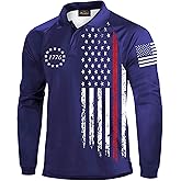 Mainfini Men's Long Sleeve 1776 Golf Shirt USA Flag Graphic Button Polo Shirt (S-3XL)