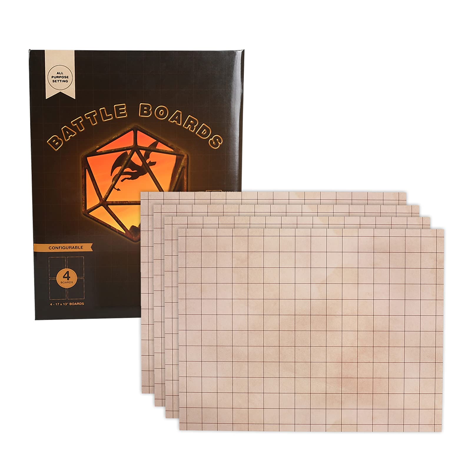 Photo 1 of GSM Brands Battle Mat with Grid for Dungeons Role Playing Tabletop Dragons Game - 4 Pack Dry Erase Battle Boards, Non-Skid Back (17x13 Inches Each Makes 34x26 Board)