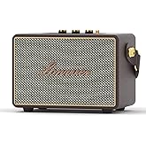 Lonzuer Vintage Home Decor Wireless Bluetooth Wooden Carrying Portable Speaker Deep Bass with Fabric Grill Leather Strap Handle-Brown
