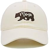 Waldeal Mama Bear Hat for Women, Adjustable Cotton Embroidered Mom Baseball Cap Beige