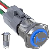 EBILNVKE 16MM Horn Button 12V 20A Momentary Push Button Switch, IP65 | Stainless Steel, Waterproof, Marine Horn Switch, Blue LED Light, Car Boat Train Speaker