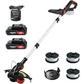 Elegarden Cordless String Trimmer &amp; Lawn Edger, 12'' Electric Weed Wacker with 3.8 LBS, 20V Weed Eater with 90&deg; Pivoting Head, 2 Batteries &amp; Charger Included