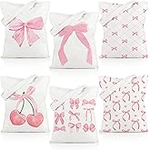 Sotiff 6 Pcs Coquette Pink Bow Tote Bag Preppy Aesthetic Bag for Women Reusable Shopping Grocery Gifts