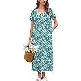 Ekouaer Cotton Nightgowns for Women Long Nightgown Short Sleeve Night Dress Button Sleepshirt with Pockets