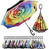 SIEPASA 49/56 Inch Inverted Reverse Upside Down Umbrella, Extra Large Double Canopy Vented Windproof Waterproof Stick Golf Umbrellas with C-shape Handle.