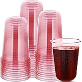 Mkhaslri 50 Pcs Disposable Stemless Glasses Crystal Plastic Wine Glasses Clear Classic PET Drinking Cup for Meeting Weddings Birthday Cocktail Christmas Party Supplies (Pink, 16oz)