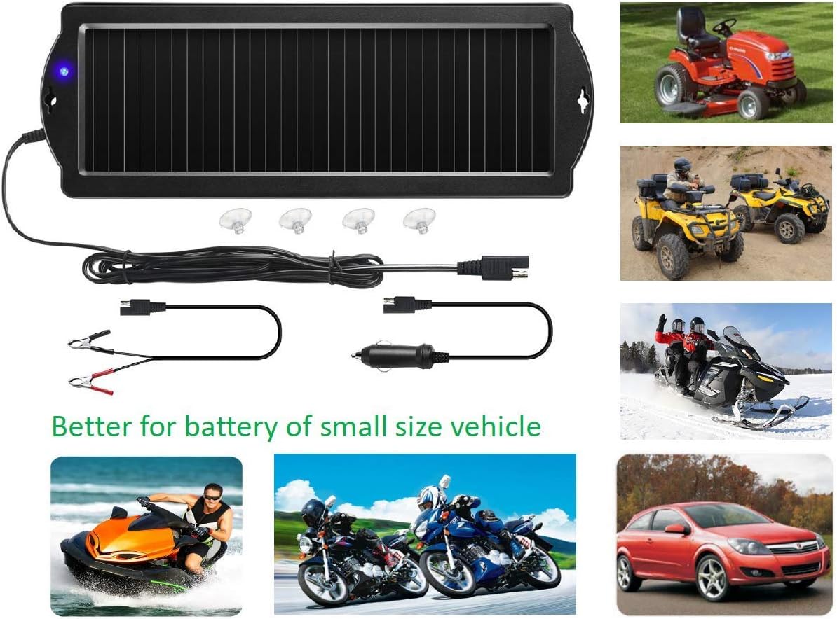 Sunway Solar Car Battery Trickle Charger & Maintainer 12V Solar Panel Power Battery Charger With Cigarette Lighter Plug Battery Clamp For Car Automotive Motorcycle Boat Marine Snowmobile Watercraft RV: Automotive