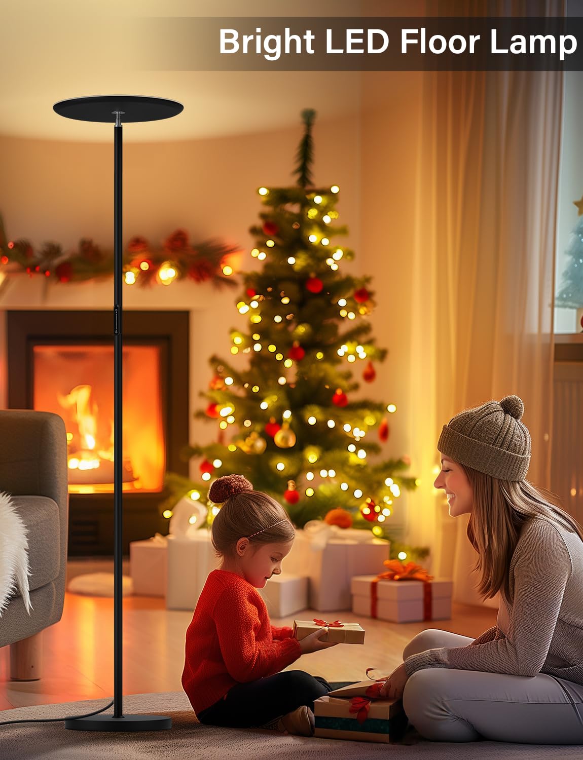 Modern LED Floor Lamp - Remote & Touch Control, 40W/2400LM Sky Torchiere Standing Lamp, Fully Dimmable, 3 Color Temperatures, Ideal for Living Room & Bedroom, Easy to Assemble