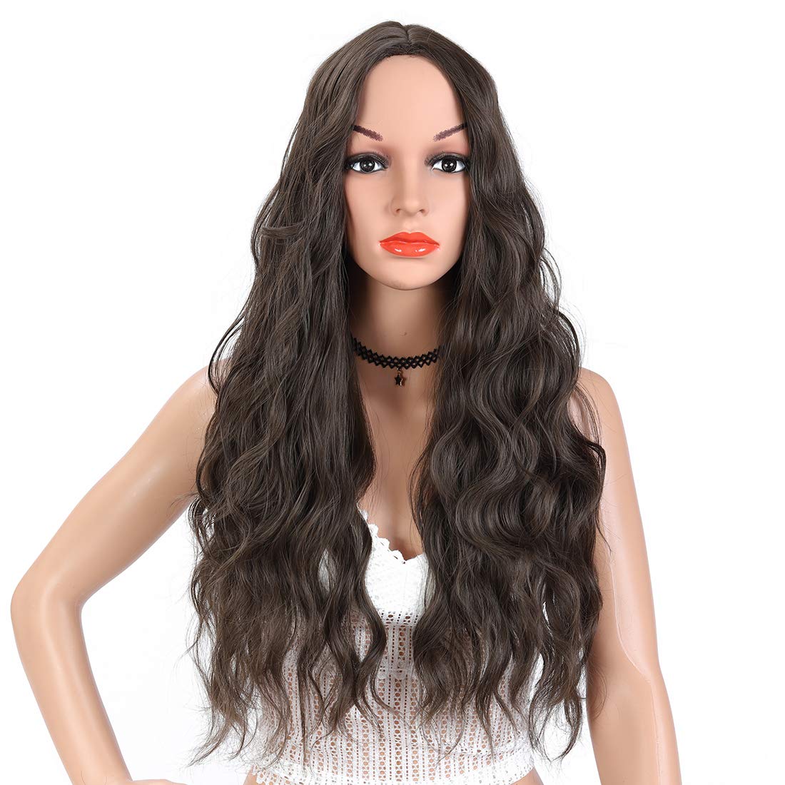 YanT HAIR Synthetic Wigs For Women Wavy Wig Middle Part 25-26 inches Cool Brown Color