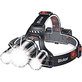 Blukar LED Headlamp, Super Bright Rechargeable Headlight Flashlight - 3 Lights 5 Modes,Zoomable,Spotlight&Floodlight Combination, IPX6 Waterproof, 20+Hrs Runtime for Running,Hiking,Camping etc.