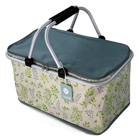 Fashion Picnic Cooler Bag for Picnic Lunch, Family Gatherings, Fruit Drinks Beer Refrigerated, Cooked Food Insulation, Foldable, Portable Picnic Baskets, Lunch Bags, Lunch Boxes, Leaves