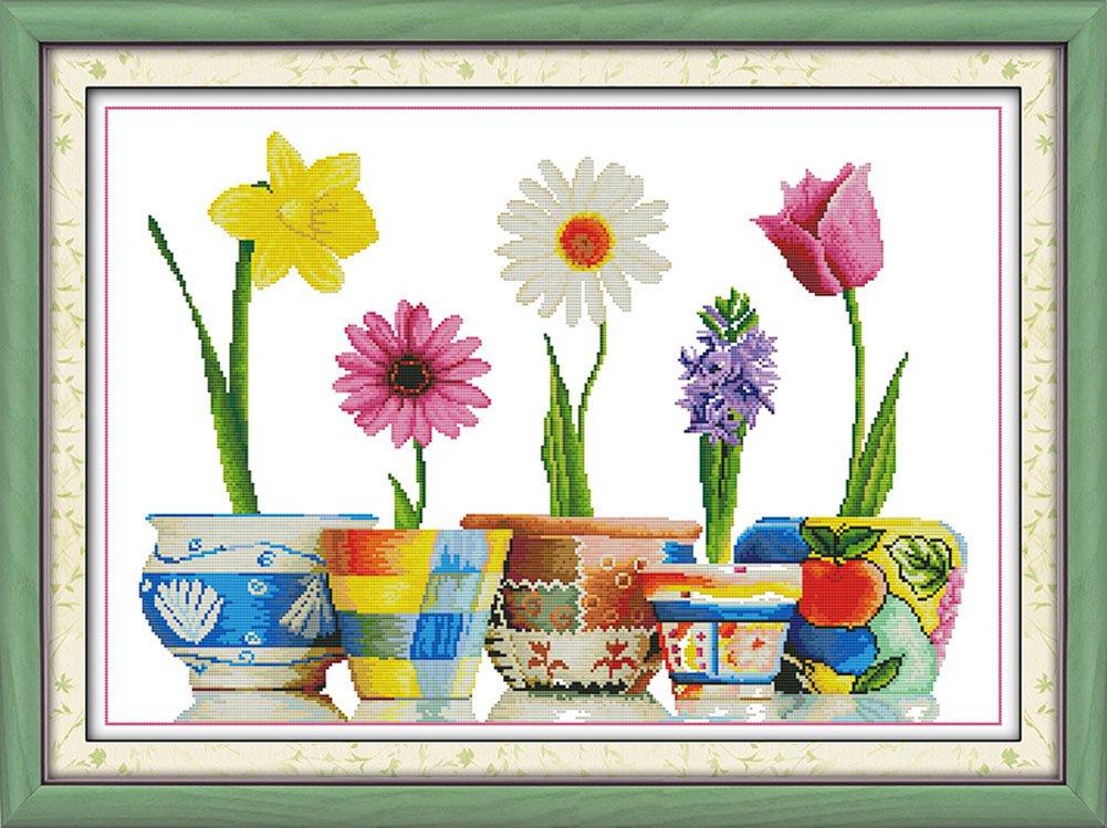 Benway Counted Cross Stitch Five Kinds of Flowers 14 Count 62x46 CM